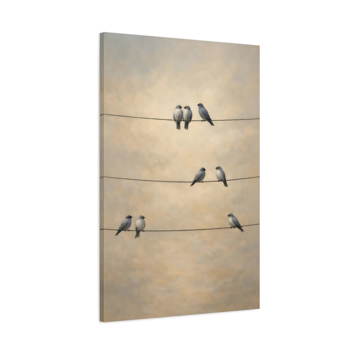 Side Mockup 1. Birds Birds Gray Birds Beige shown as stretched canvas wall art