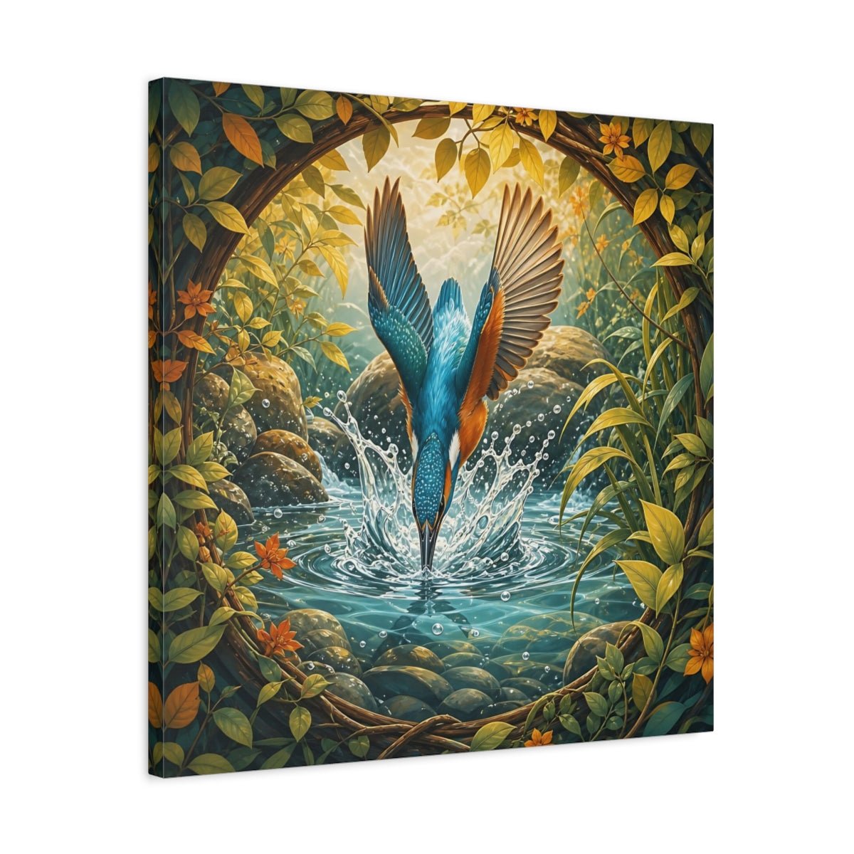 Birds Kingfisher Blue Canvas Print – Illustrative Living Room, Above Fireplace - YesArtYes