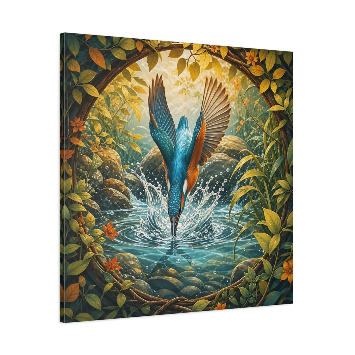 Birds Kingfisher Blue Canvas Print – Illustrative Living Room, Above Fireplace - YesArtYes