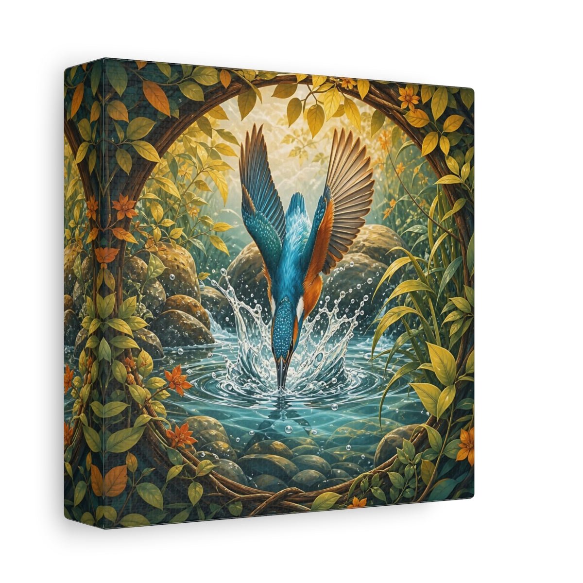 Birds Kingfisher Blue Canvas Print – Illustrative Living Room, Above Fireplace - YesArtYes