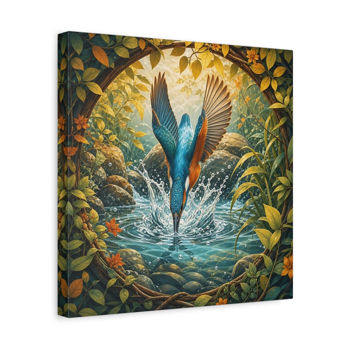 Birds Kingfisher Blue Canvas Print – Illustrative Living Room, Above Fireplace - YesArtYes