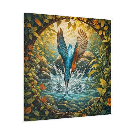 Birds Kingfisher Blue Canvas Print – Illustrative Living Room, Above Fireplace - YesArtYes