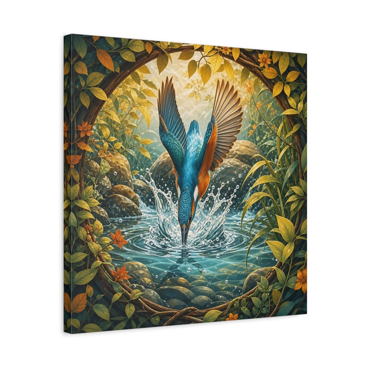 Birds Kingfisher Blue Canvas Print – Illustrative Living Room, Above Fireplace - YesArtYes