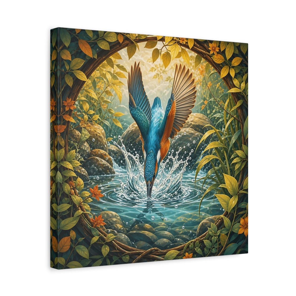 Birds Kingfisher Blue Canvas Print – Illustrative Living Room, Above Fireplace - YesArtYes