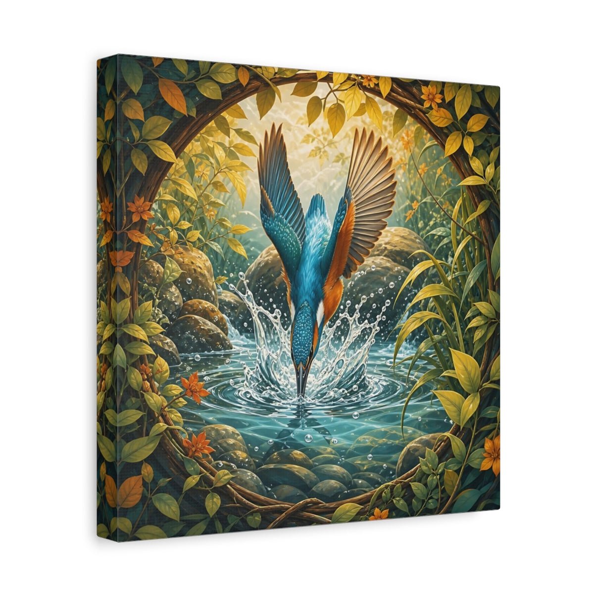 Birds Kingfisher Blue Canvas Print – Illustrative Living Room, Above Fireplace - YesArtYes
