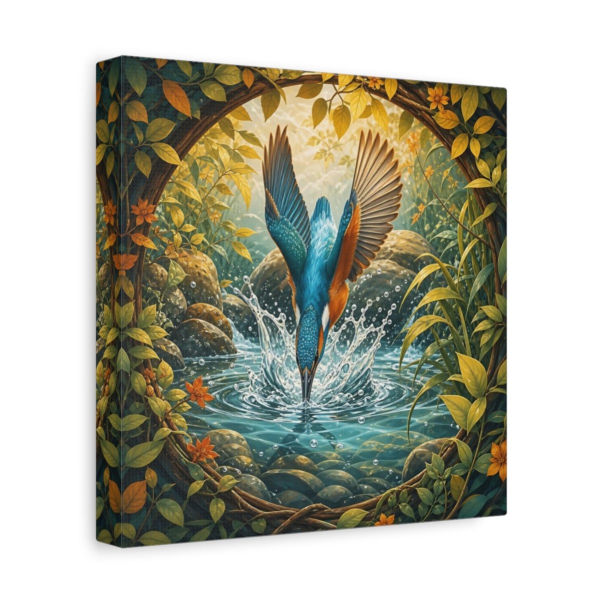 Birds Kingfisher Blue Canvas Print – Illustrative Living Room, Above Fireplace - YesArtYes