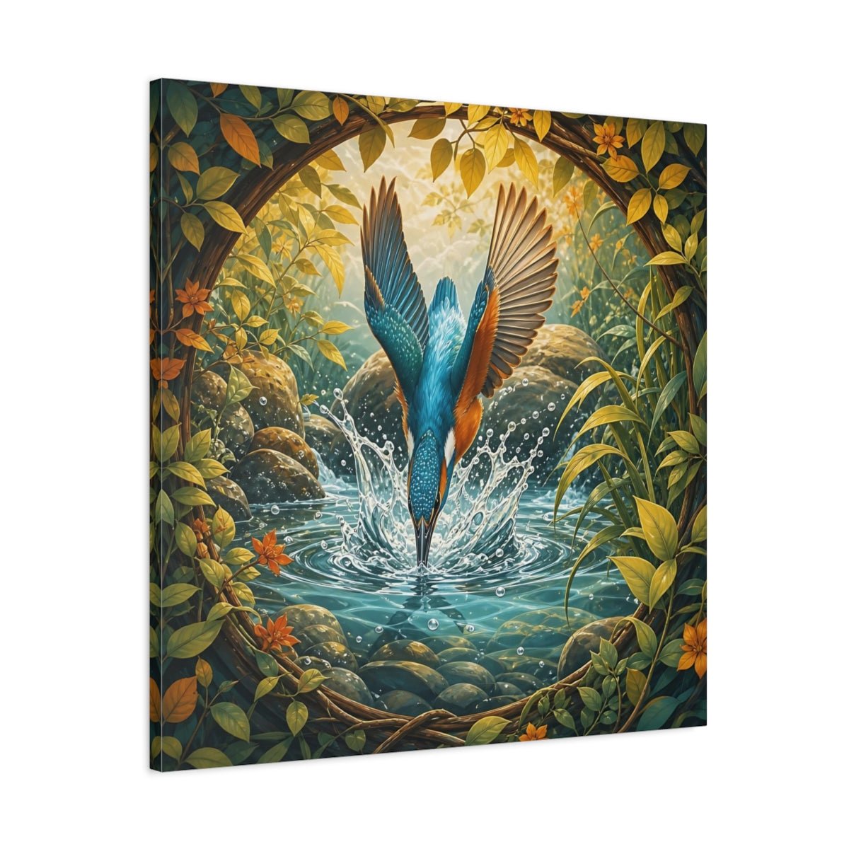 Birds Kingfisher Blue Canvas Print – Illustrative Living Room, Above Fireplace - YesArtYes