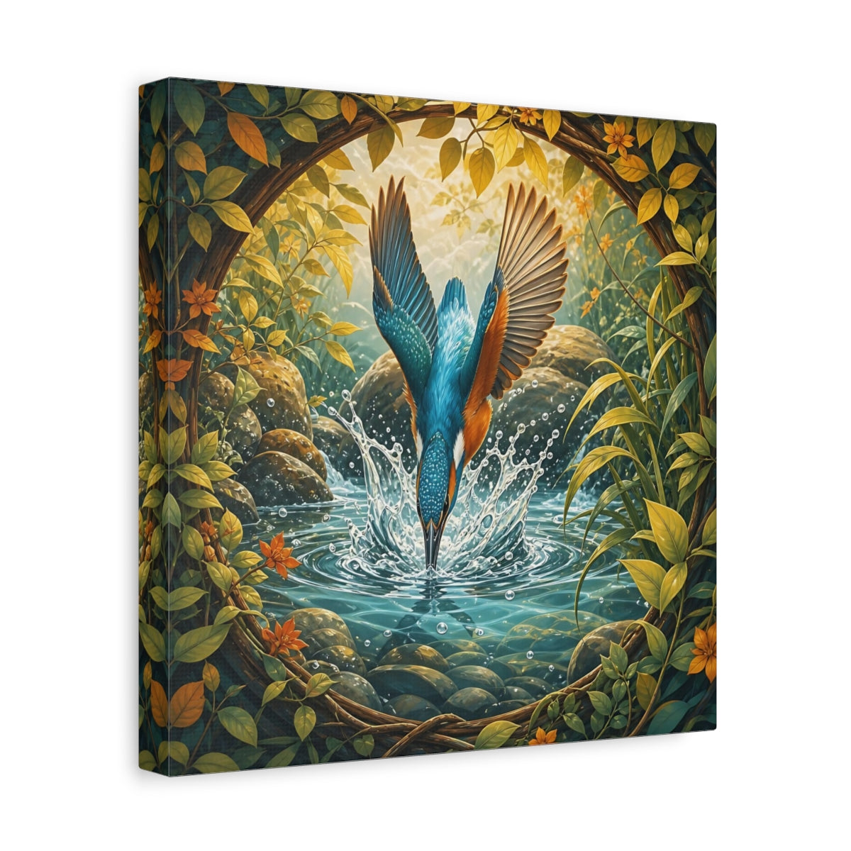 Side Mockup 8. Birds Kingfisher Blue Kingfisher shown as canvas print