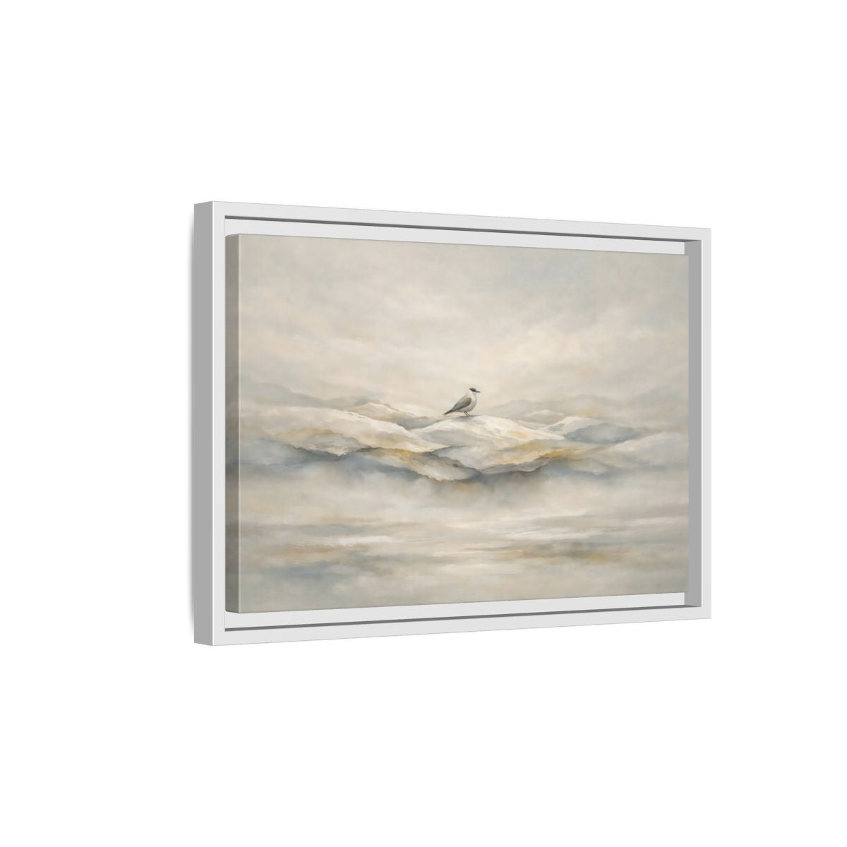 Side Mockup 4. Birds Bird Misty Grey shown as stretched canvas wall art