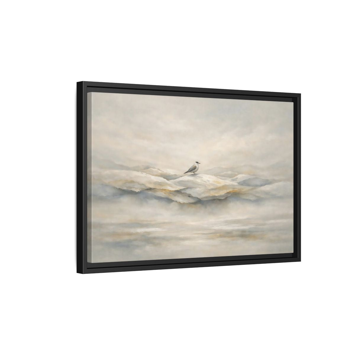 Side Mockup 3. Birds Bird Misty Grey shown as stretched canvas wall art