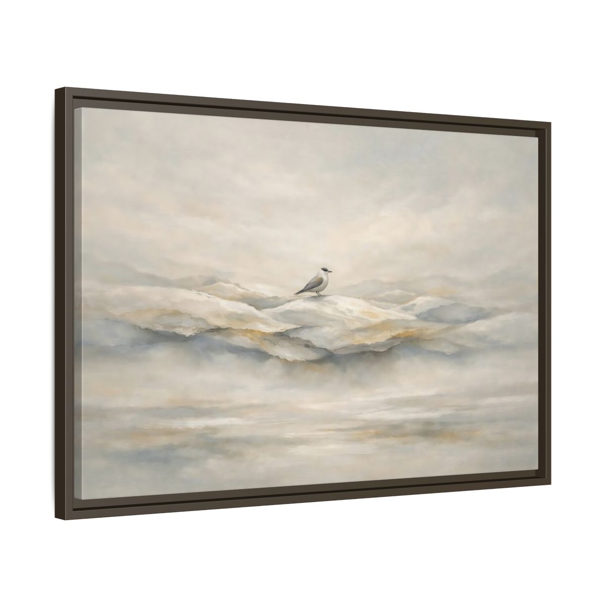 Side Mockup 11. Birds Bird Misty Grey shown as stretched canvas wall art
