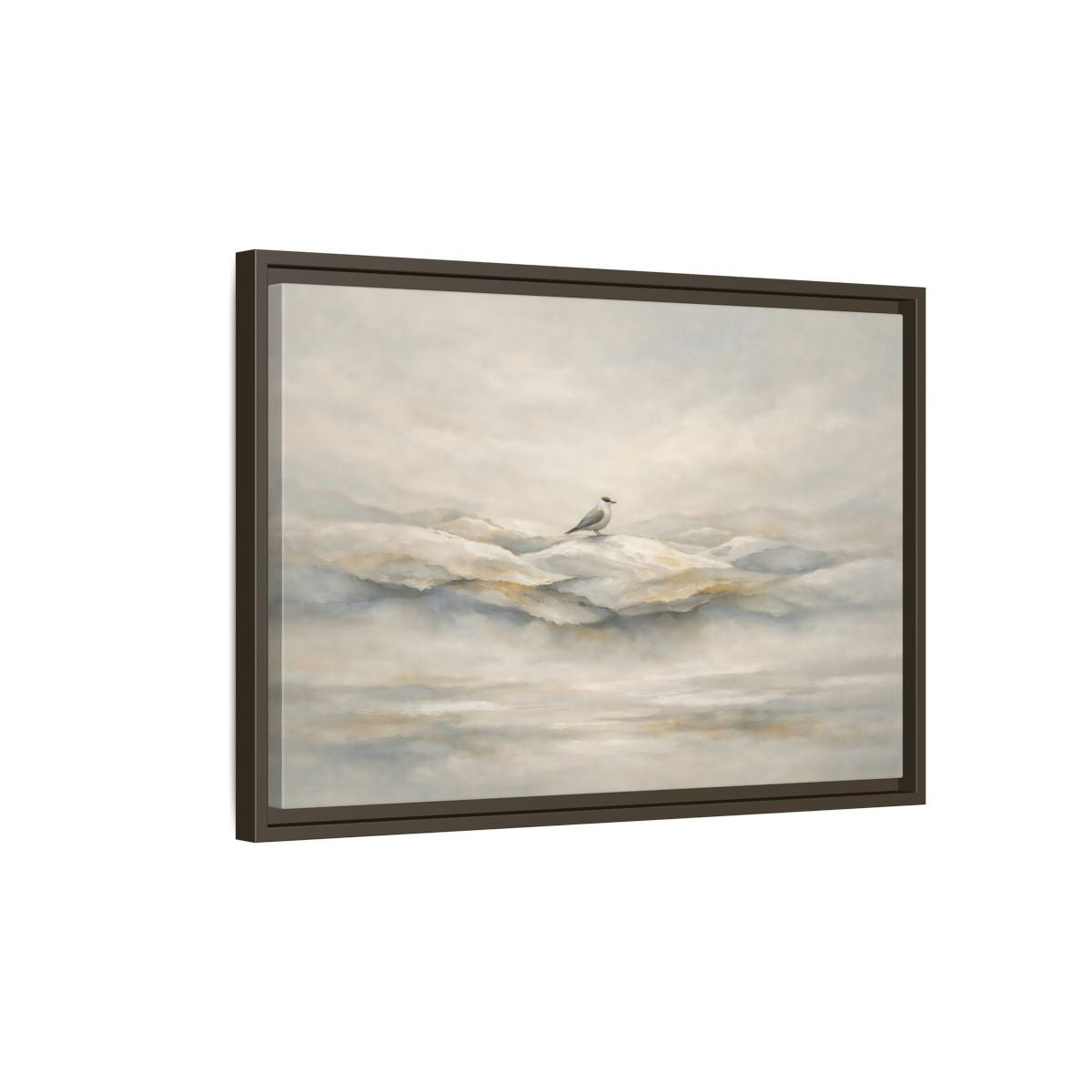 Side Mockup 2. Birds Bird Misty Grey shown as stretched canvas wall art