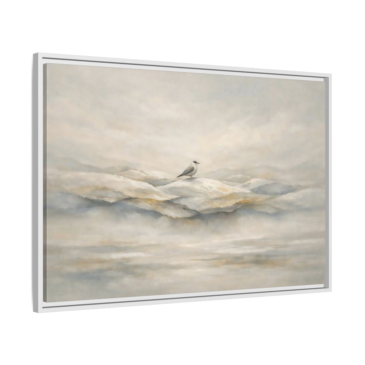 Side Mockup 8. Birds Bird Misty Grey shown as stretched canvas wall art