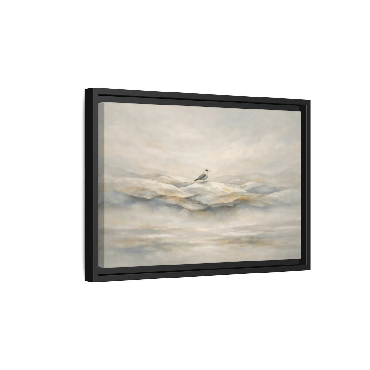 Side Mockup 6. Birds Bird Misty Grey shown as stretched canvas wall art