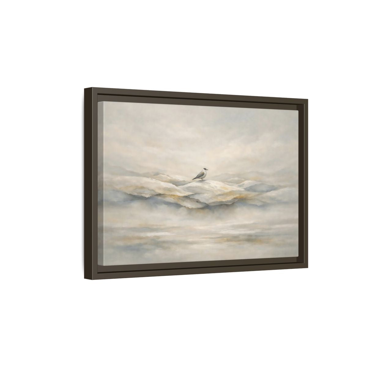 Side Mockup 5. Birds Bird Misty Grey shown as stretched canvas wall art