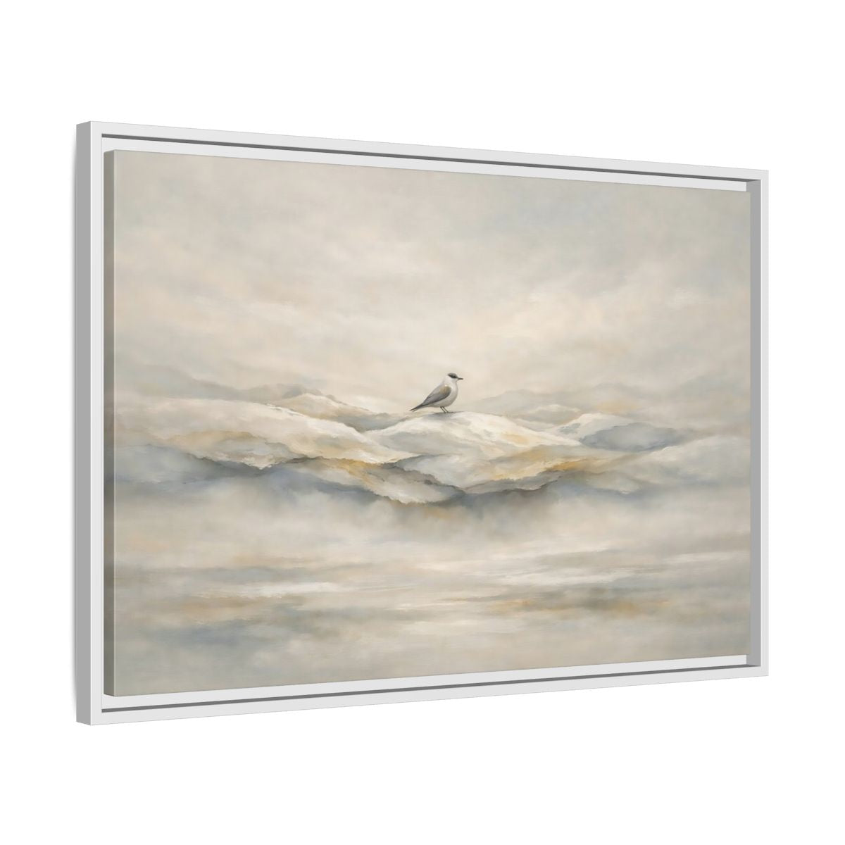 Side Mockup 10. Birds Bird Misty Grey shown as stretched canvas wall art