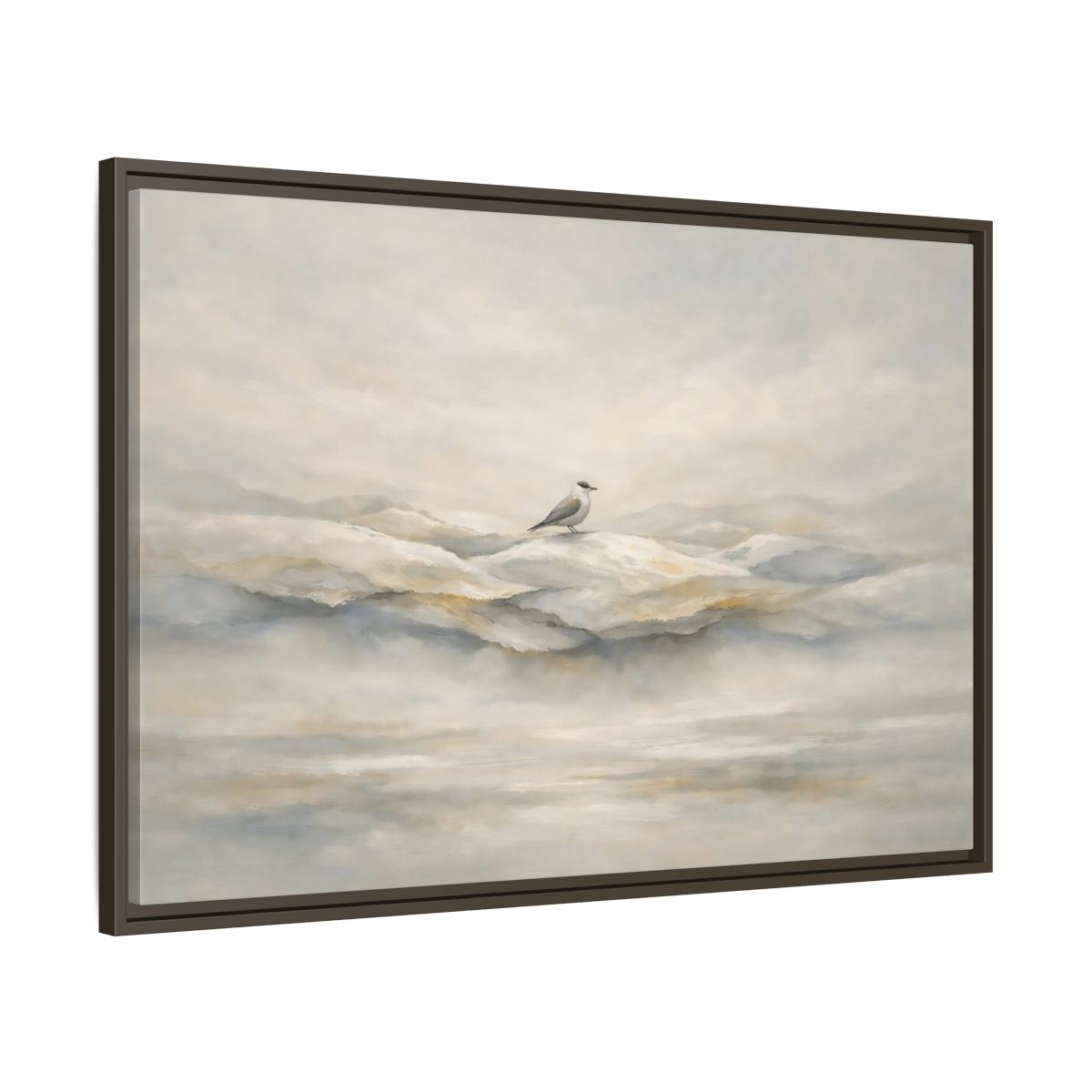 Side Mockup 9. Birds Bird Misty Grey shown as stretched canvas wall art