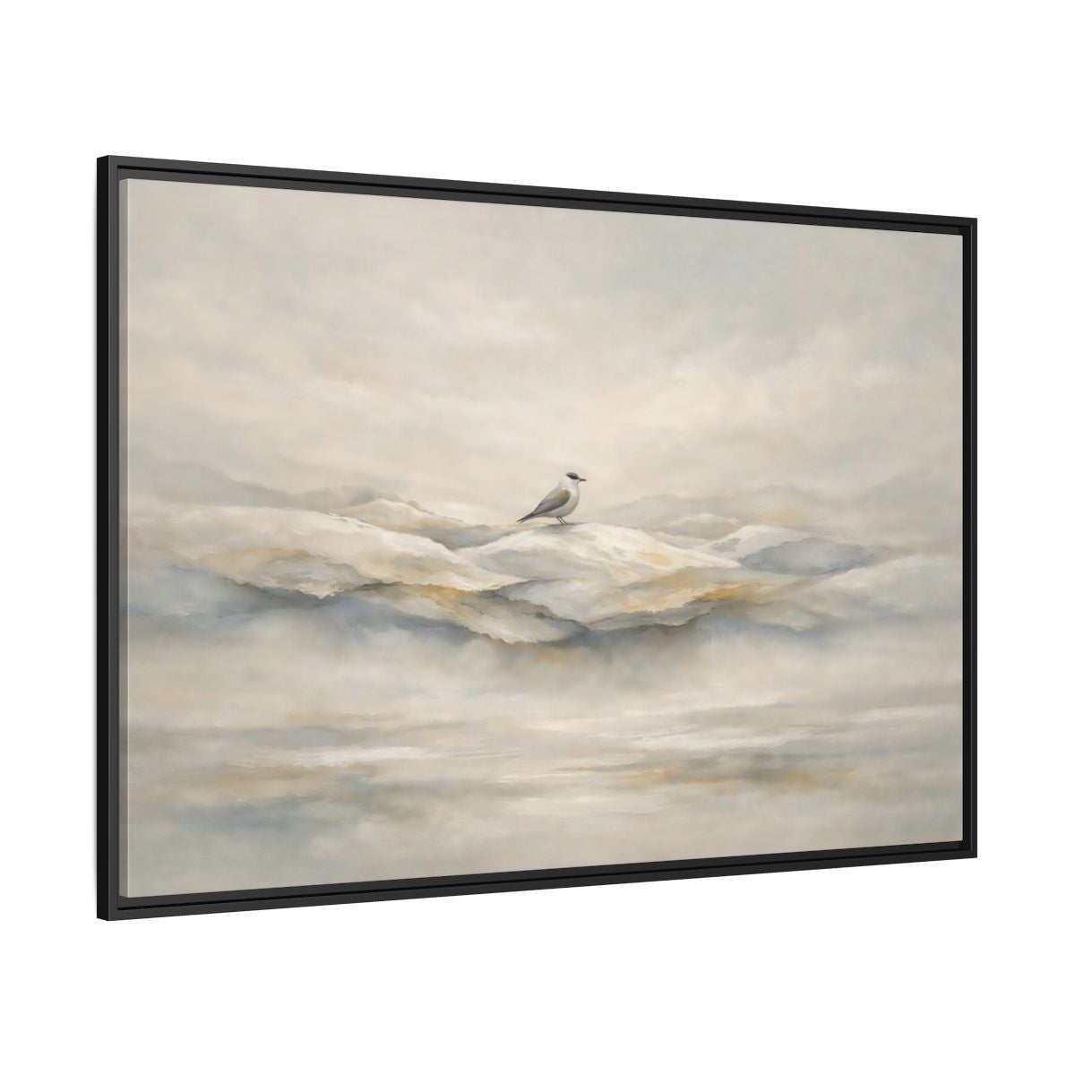 Side Mockup 12. Birds Bird Misty Grey shown as stretched canvas wall art