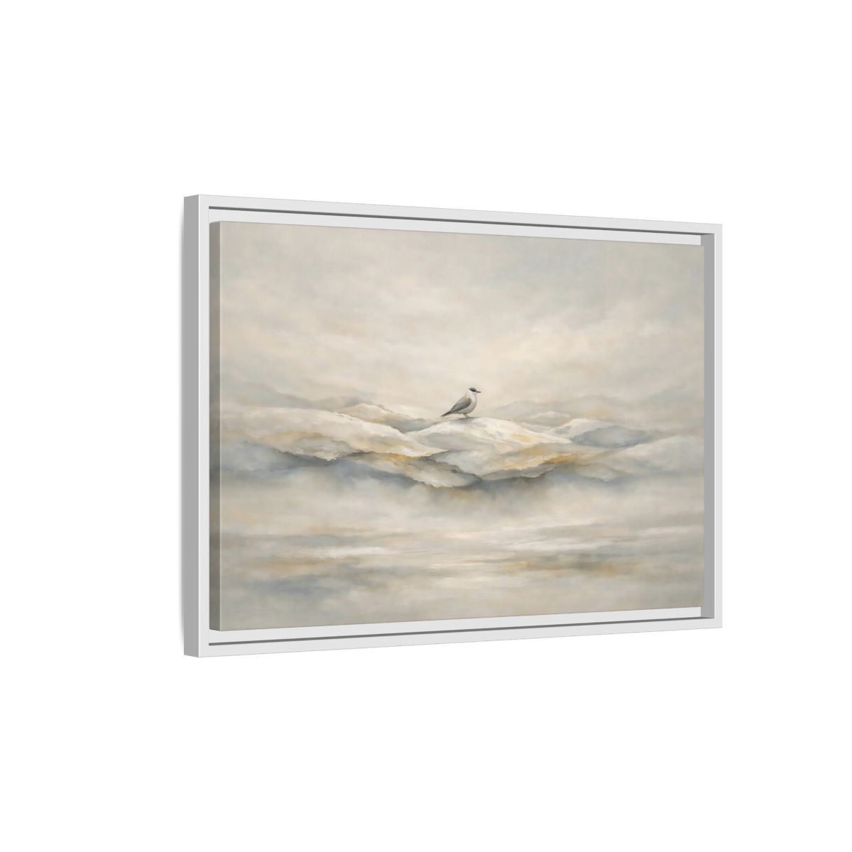 Side Mockup 1. Birds Bird Misty Grey shown as stretched canvas wall art