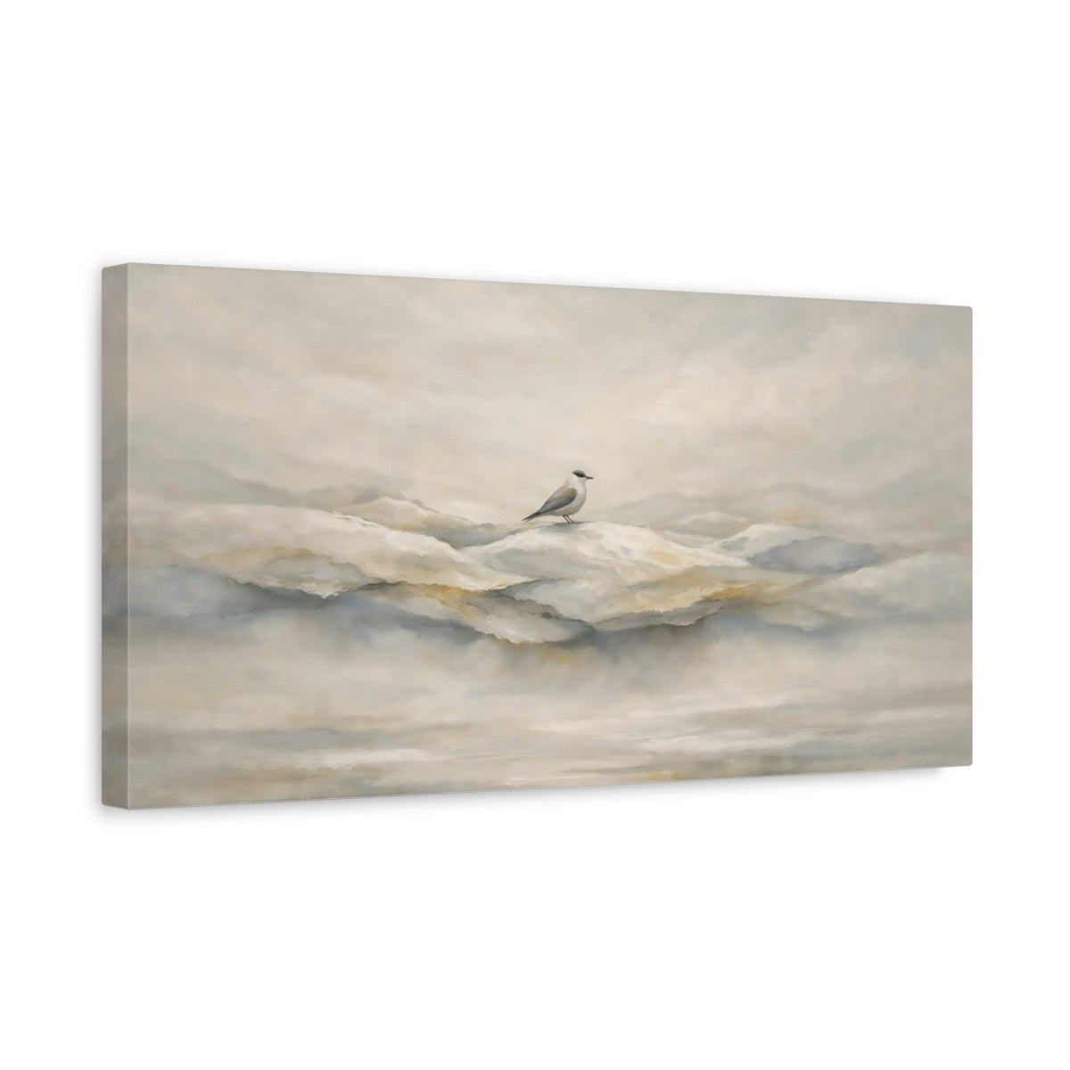 Side Mockup 3. Birds Bird Misty Bird Landscape shown as stretched canvas wall art