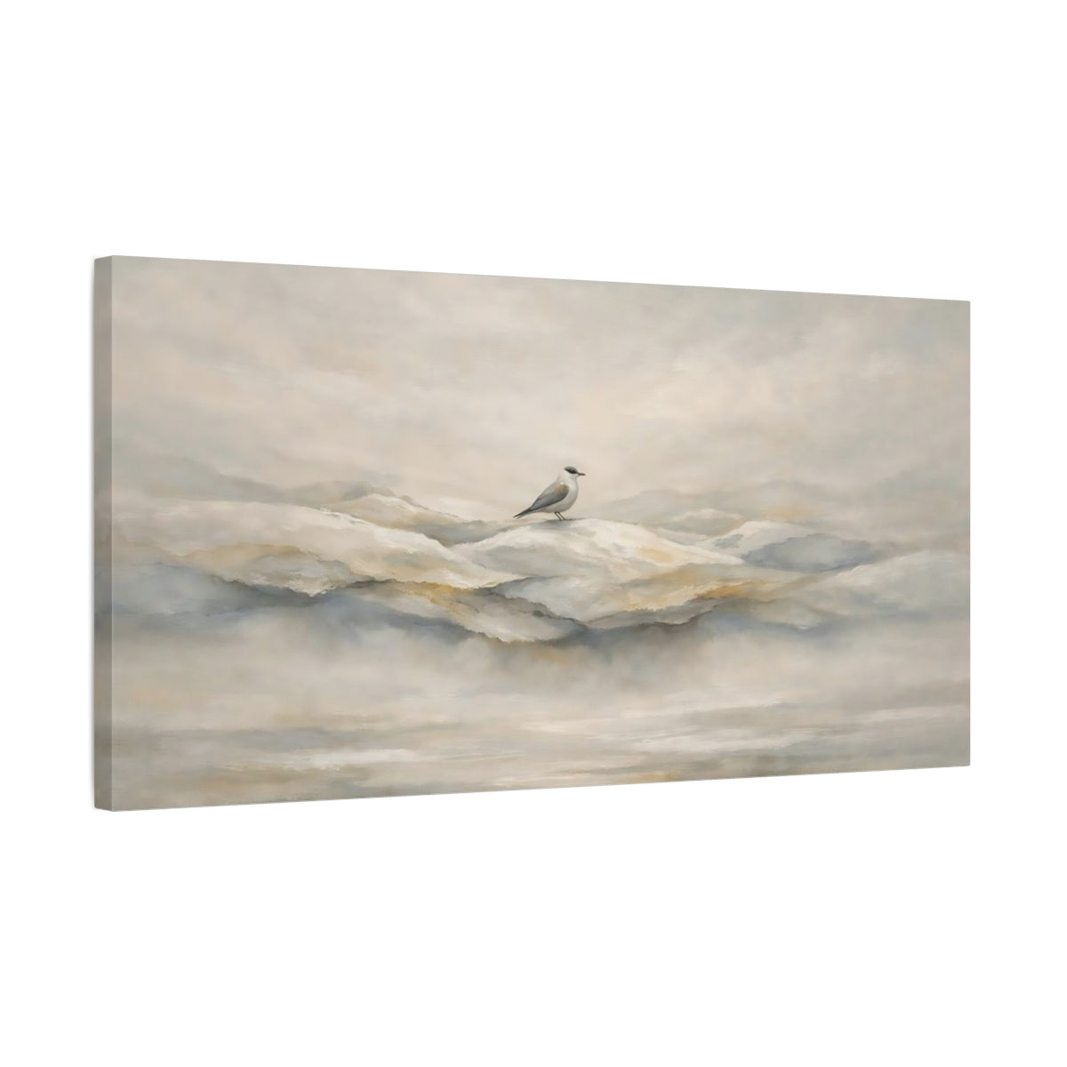 Side Mockup 2. Birds Bird Misty Bird Landscape shown as stretched canvas wall art