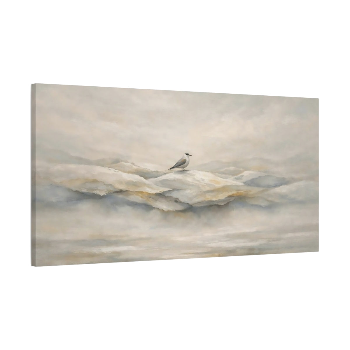 Side Mockup 1. Birds Bird Misty Bird Landscape shown as stretched canvas wall art