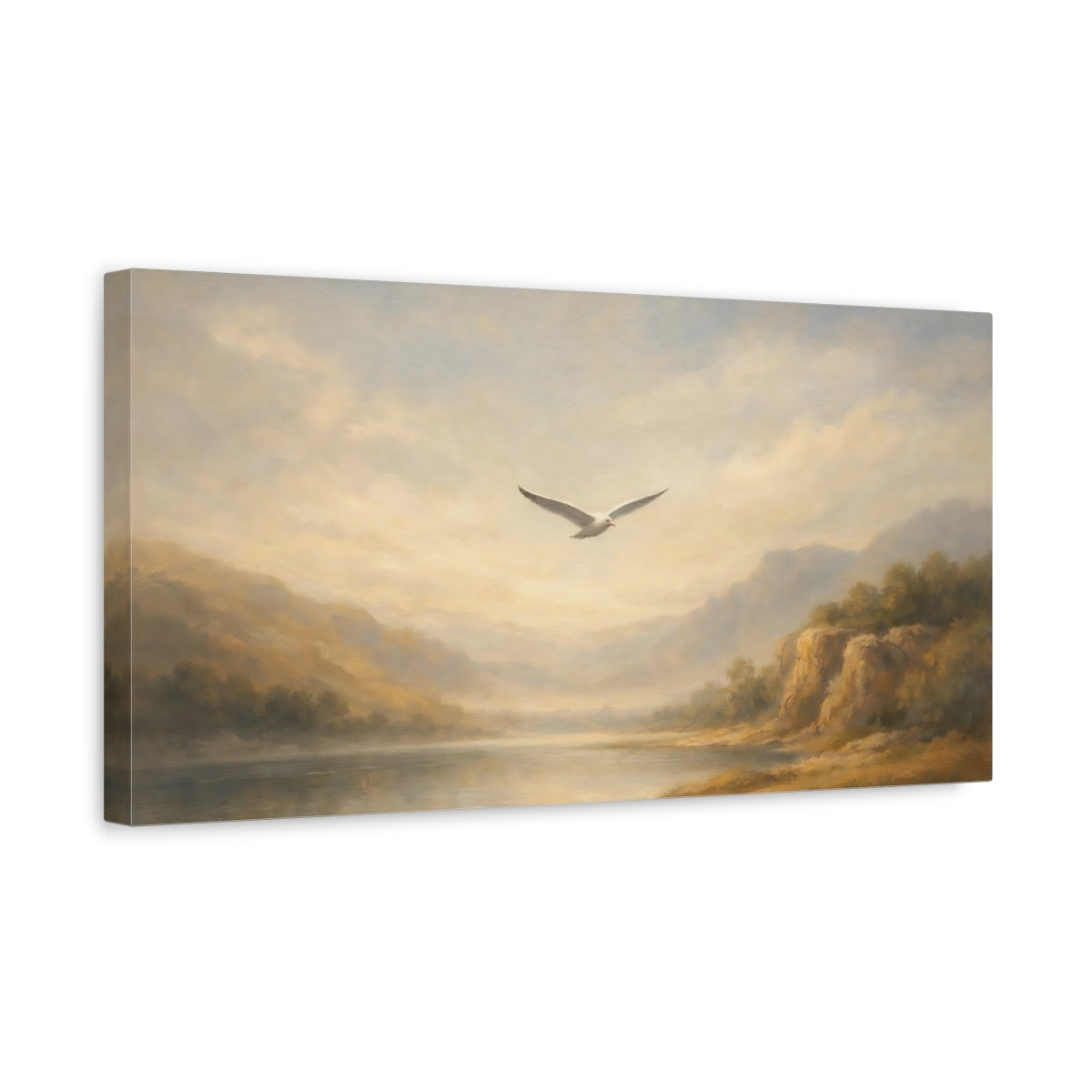 Side Mockup 3. Birds Bird Misty Landscape shown as stretched canvas wall art