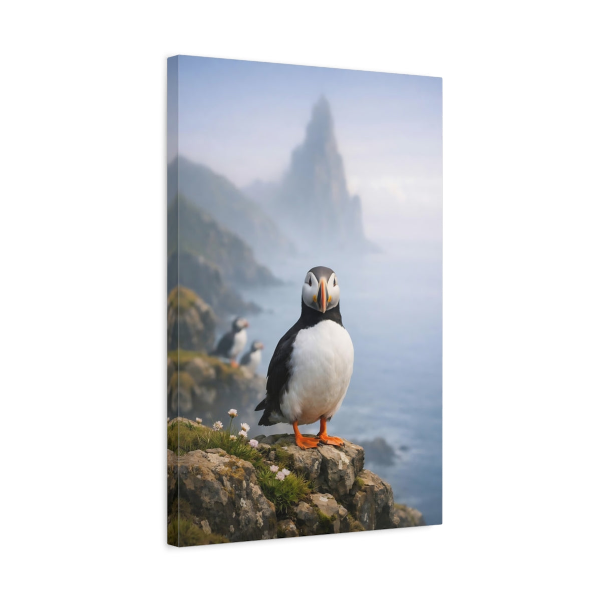 Side Mockup 3. Birds Puffin Puffin Bird shown as stretched canvas wall art