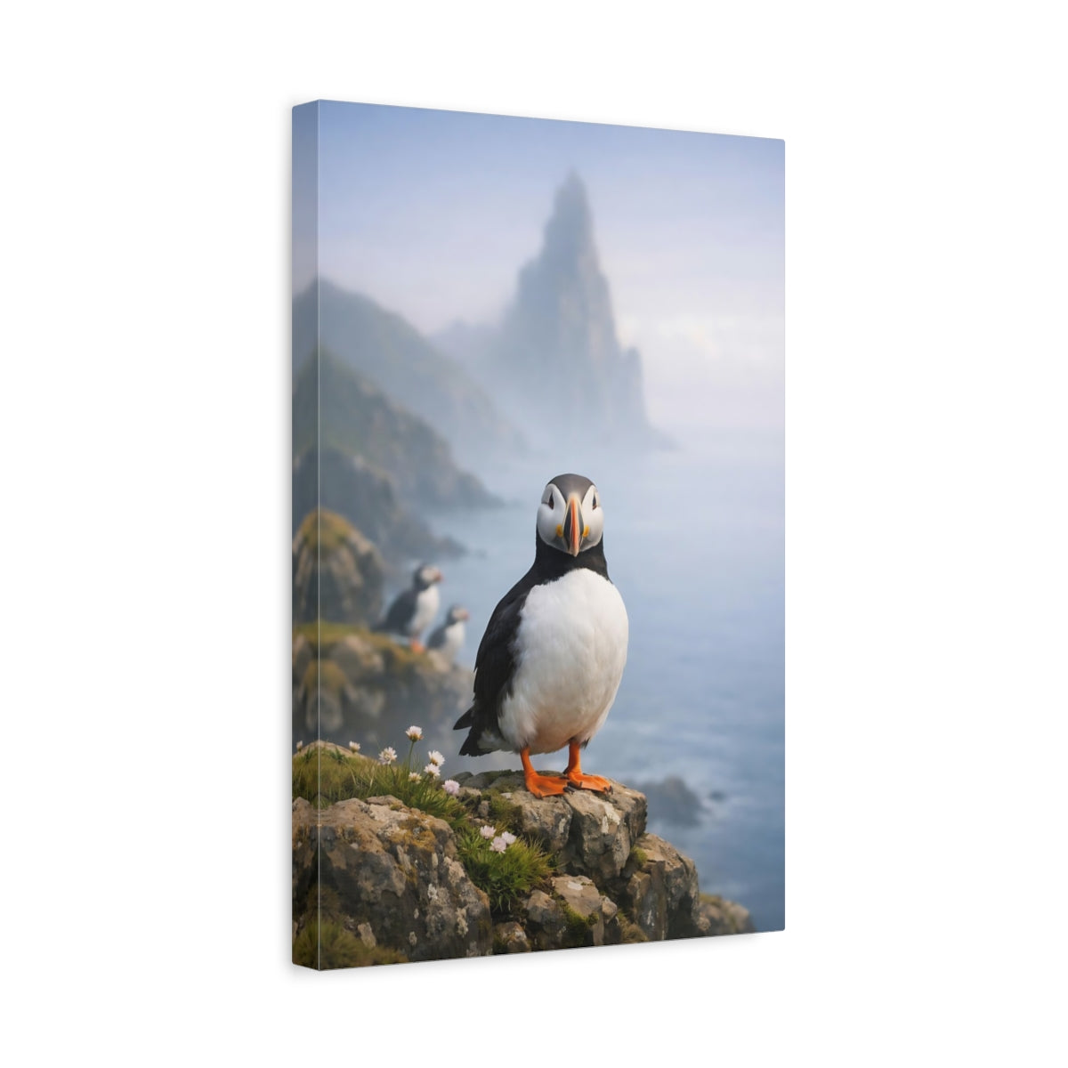 Side Mockup 4. Birds Puffin Puffin Bird shown as stretched canvas wall art