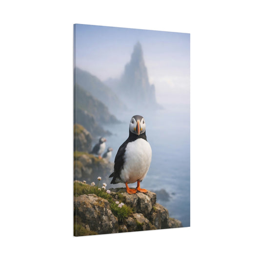 Main Mockup. Birds Puffin Puffin Bird shown as stretched canvas wall art