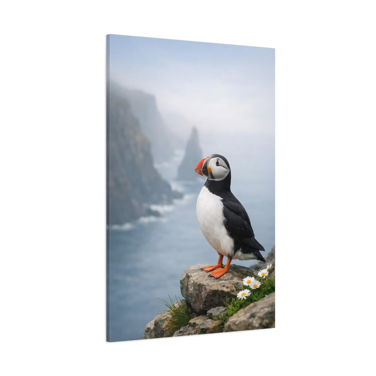 Main Mockup. Birds Puffin Puffin Ocean shown as stretched canvas wall art