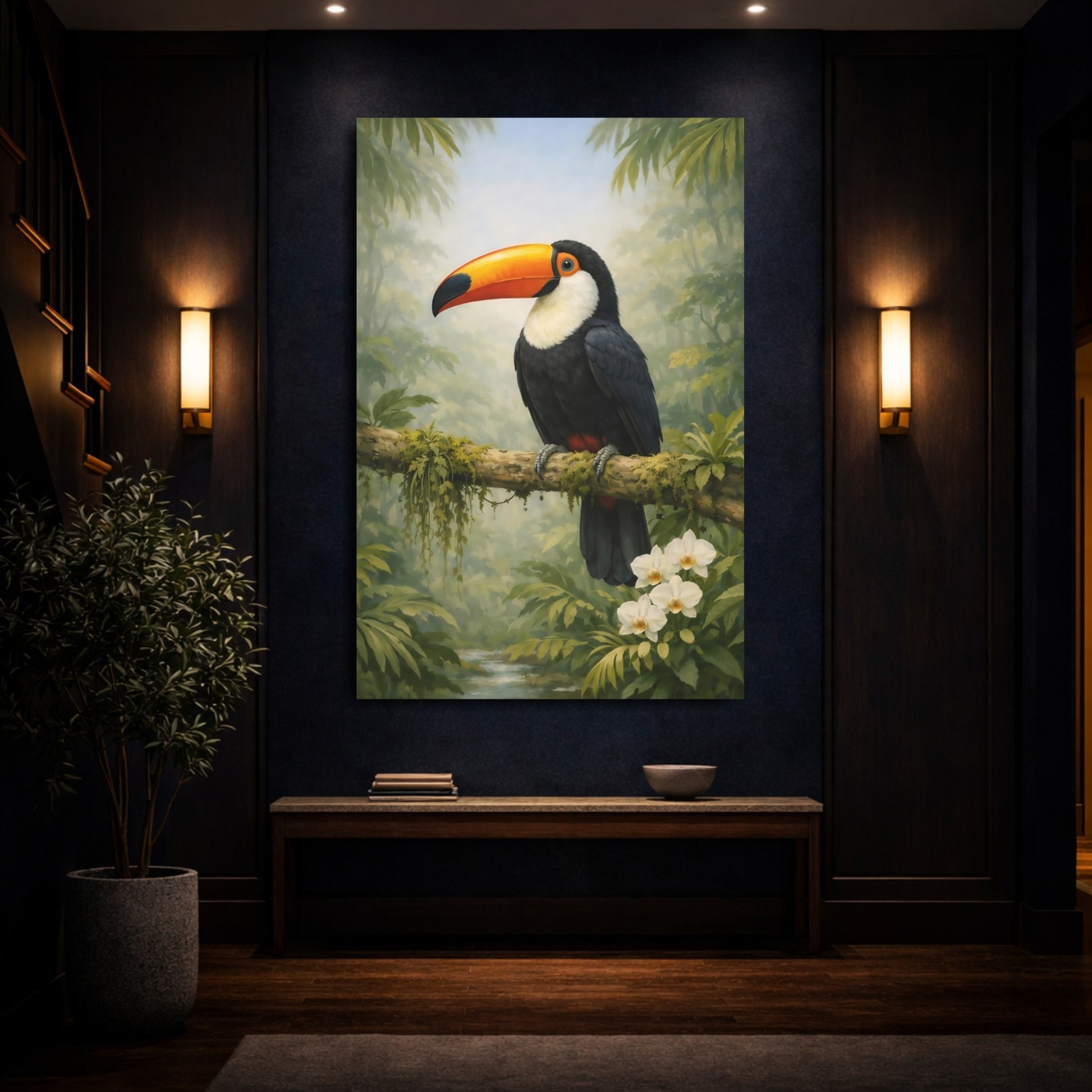 Birds Toucan Tropical Toucan shown as front canvas room wall art