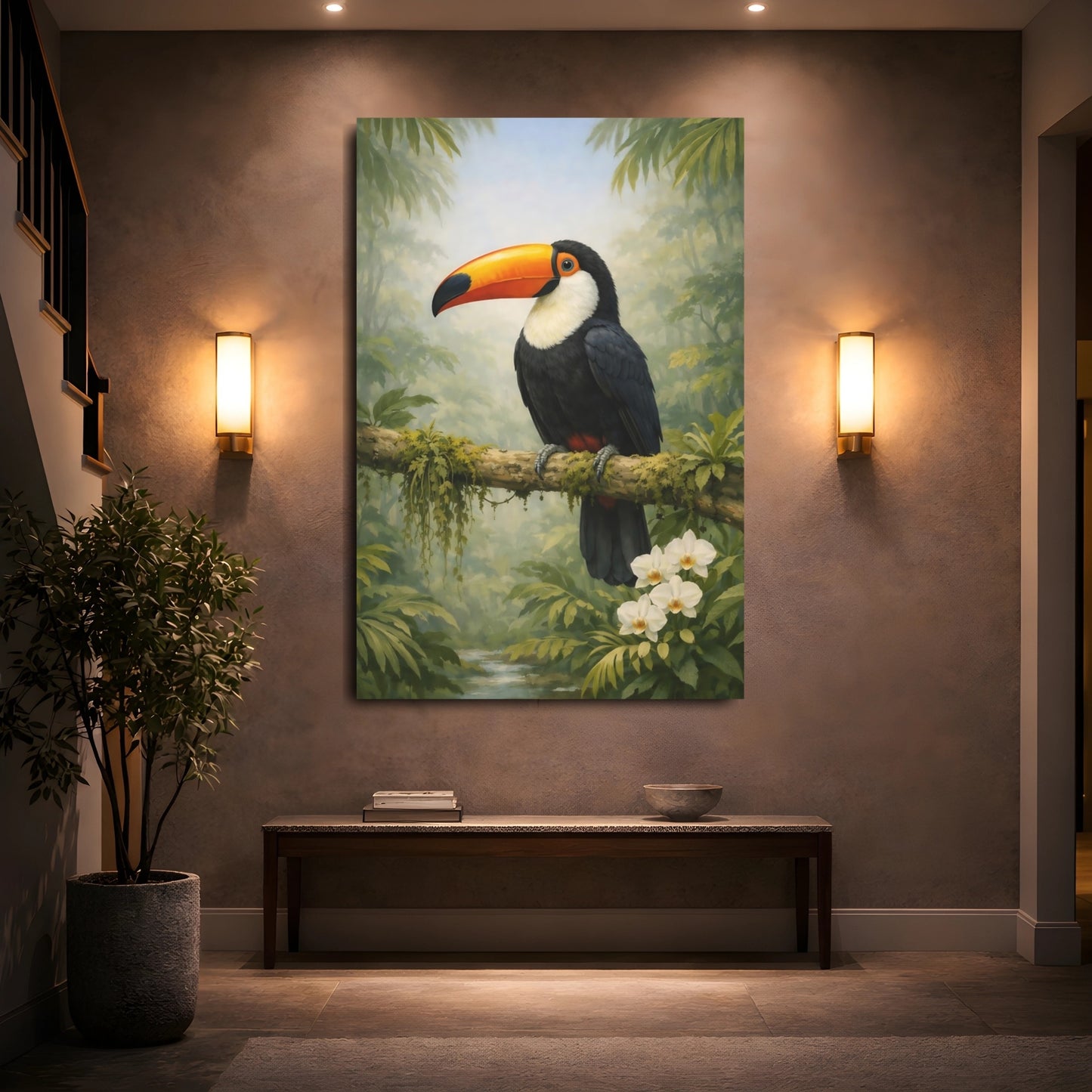 Birds Toucan Tropical Toucan shown as front canvas room wall art
