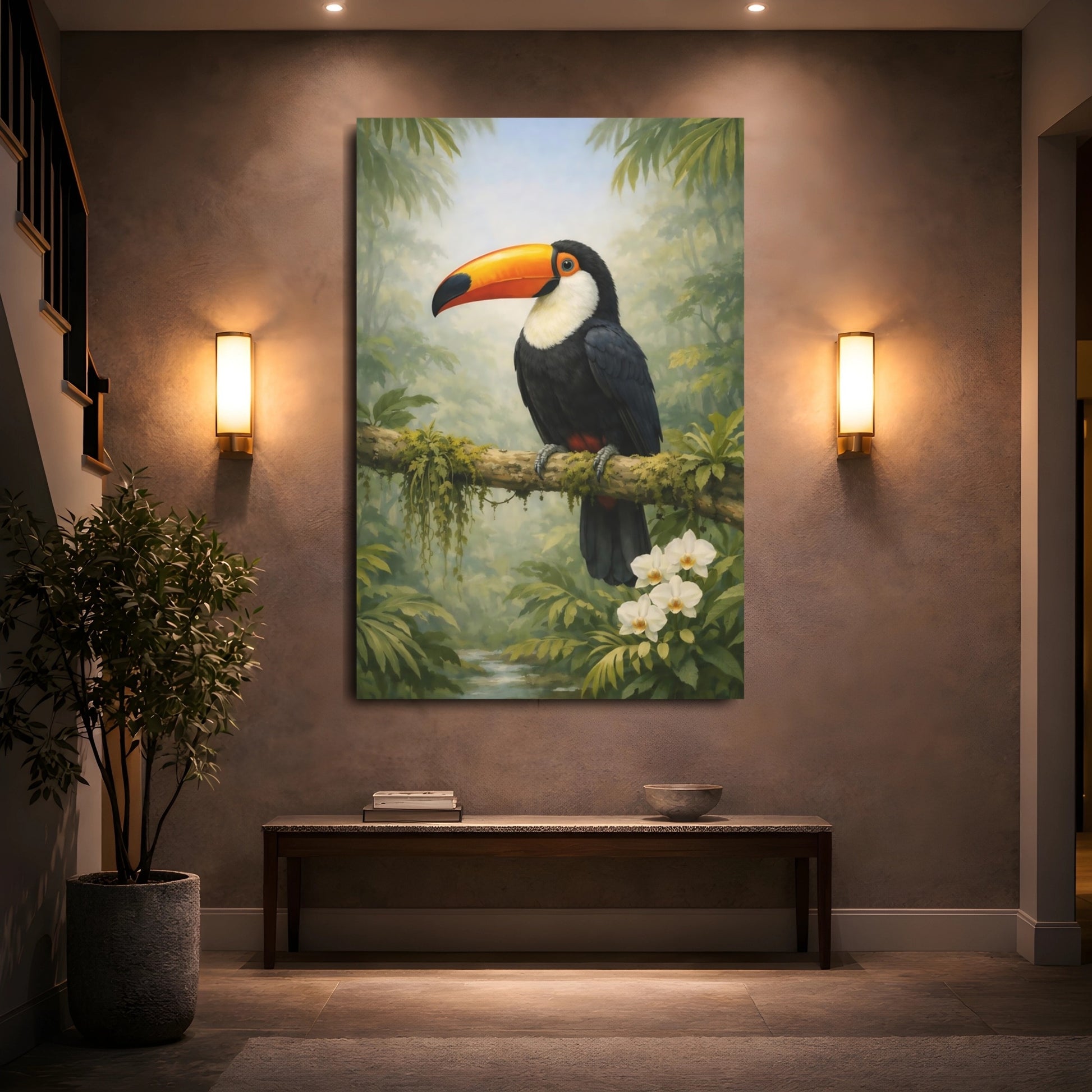 Birds Toucan Tropical Toucan shown as front canvas room wall art