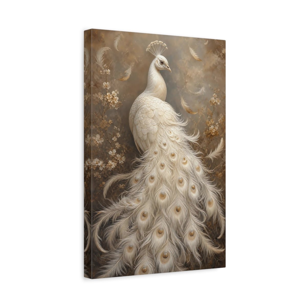 Birds White Peacock And Gold Canvas Print – Living Room, Above Fireplace, - YesArtYes