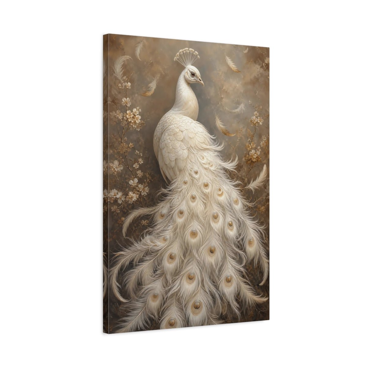 Birds White Peacock And Gold Canvas Print – Living Room, Above Fireplace, - YesArtYes