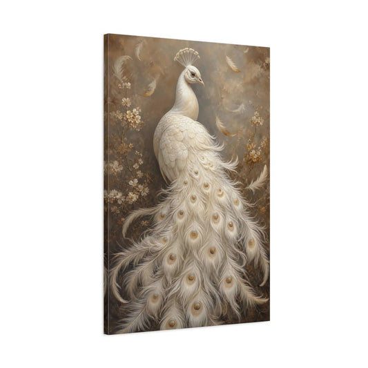 Birds White Peacock And Gold Canvas Print – Living Room, Above Fireplace, - YesArtYes
