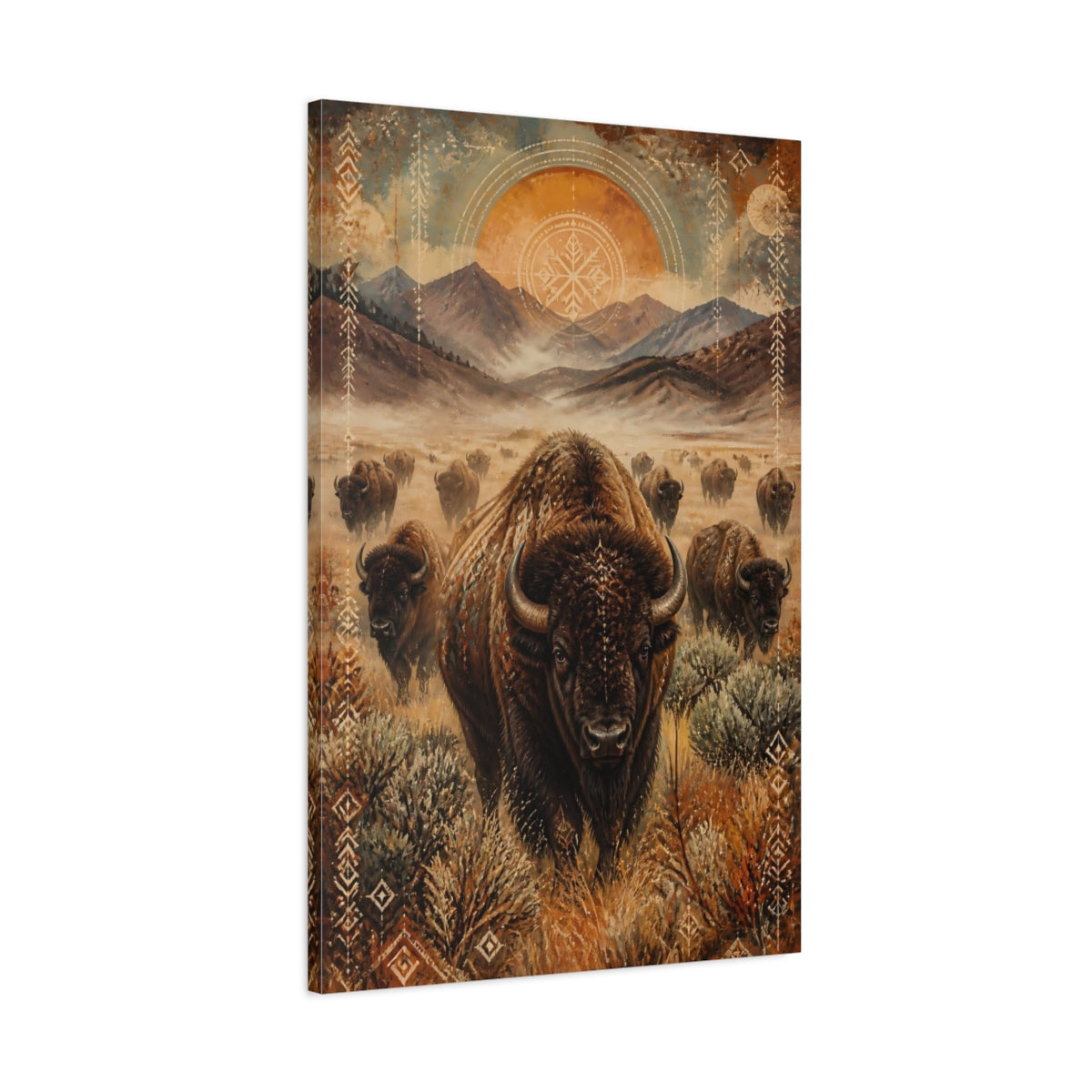 Main Mockup. Bison Herd Animals shown as canvas print
