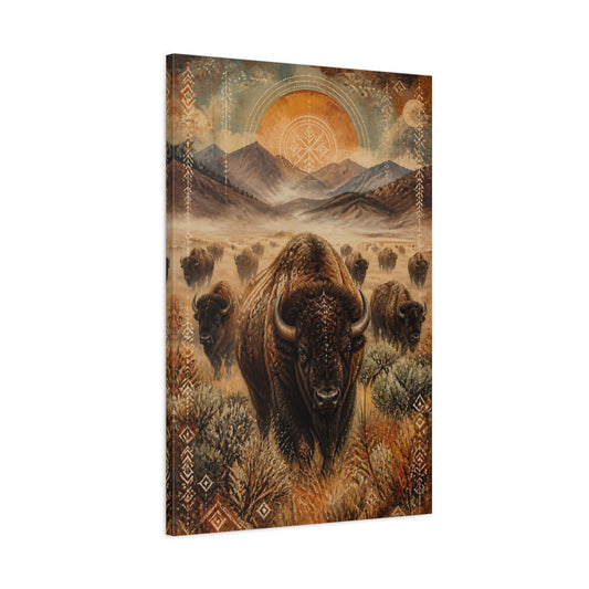 Main Mockup. Bison Herd Animals shown as canvas print