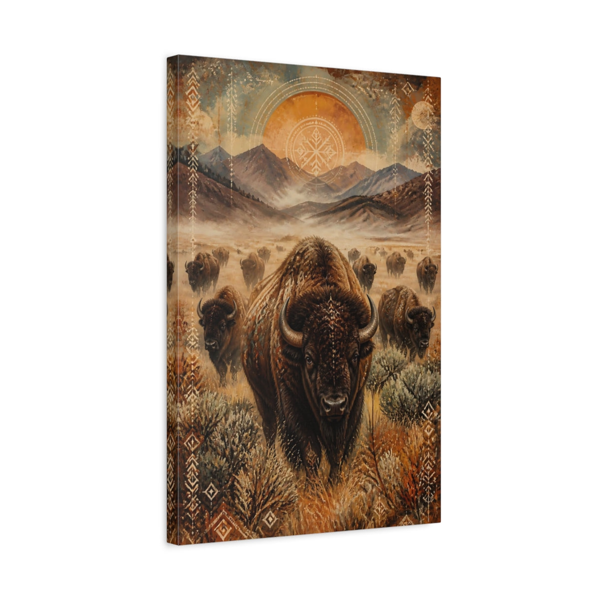 Side Mockup 3. Bison Herd Animals shown as canvas print