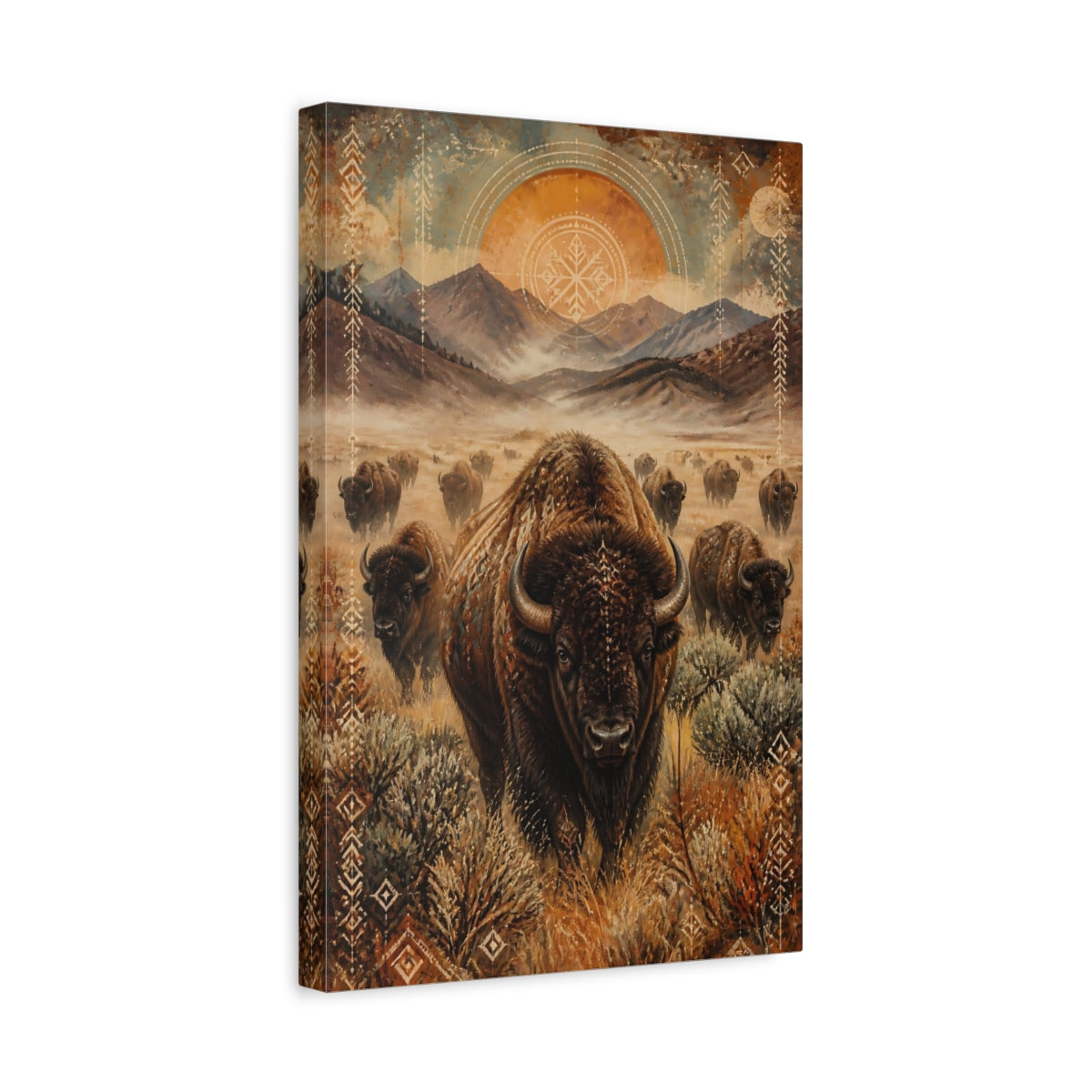 Side Mockup 4. Bison Herd Animals shown as canvas print