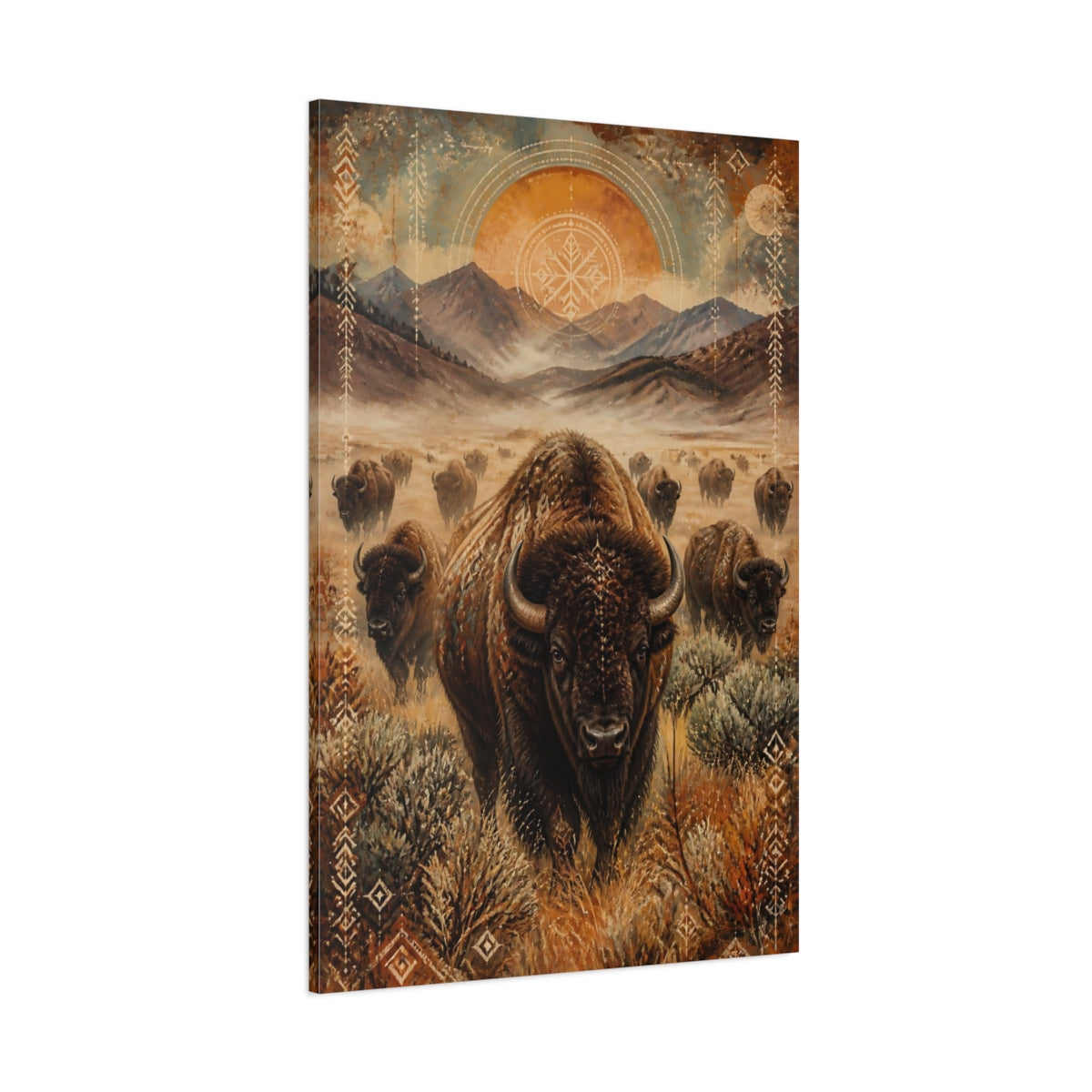 Side Mockup 1. Bison Herd Animals shown as canvas print