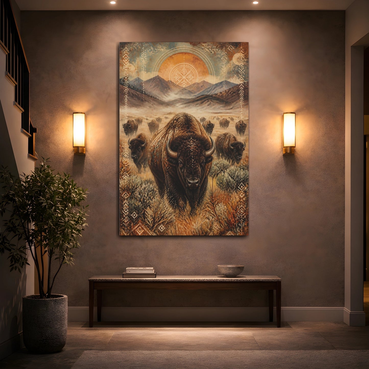 Mockup 2. Bison Herd Animals shown as canvas print