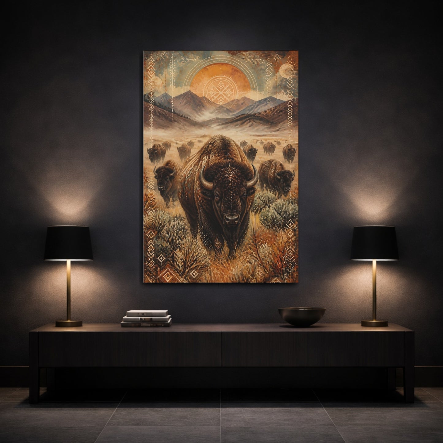 Mockup 3. Bison Herd Animals shown as canvas print