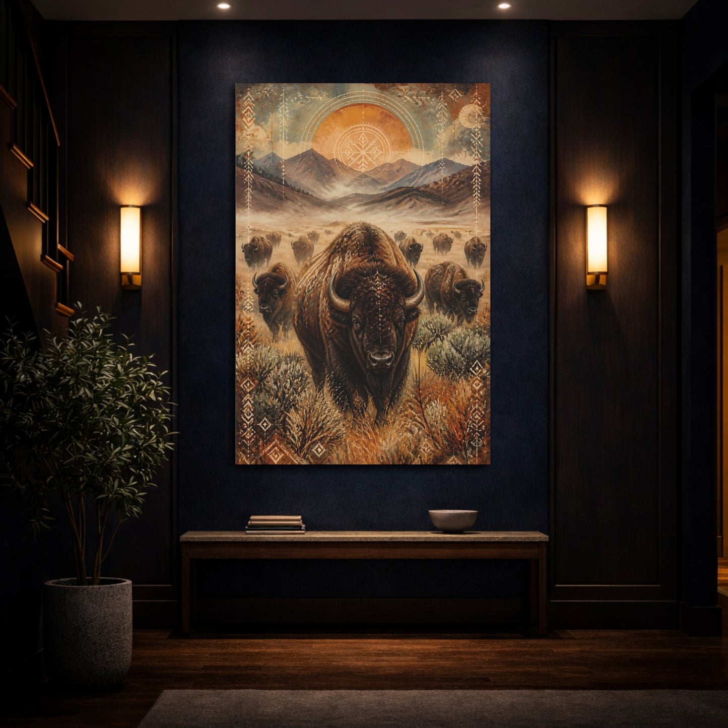 Mockup 4. Bison Herd Animals shown as canvas print