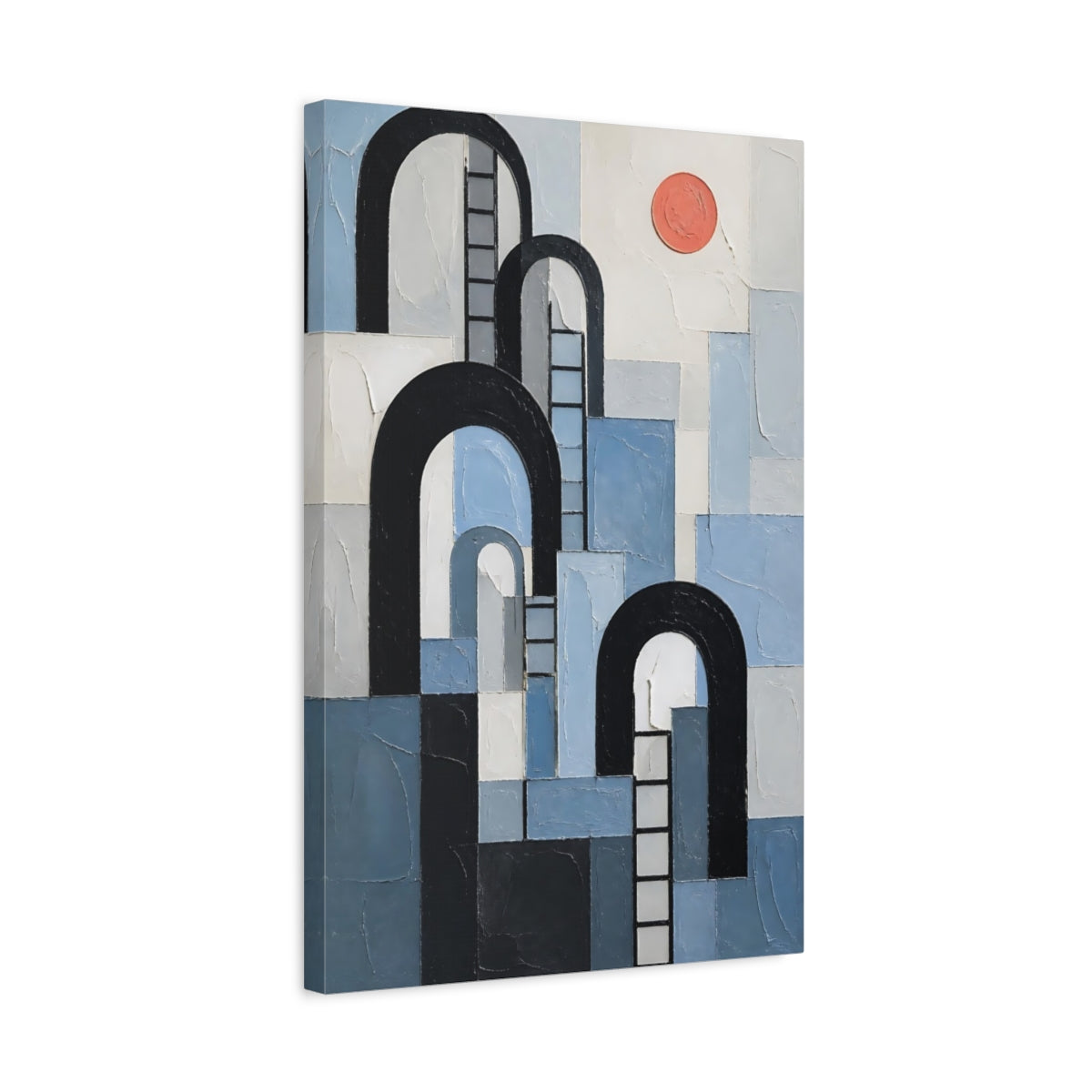 Side Mockup 3. Black Arches And Ladders shown as canvas print