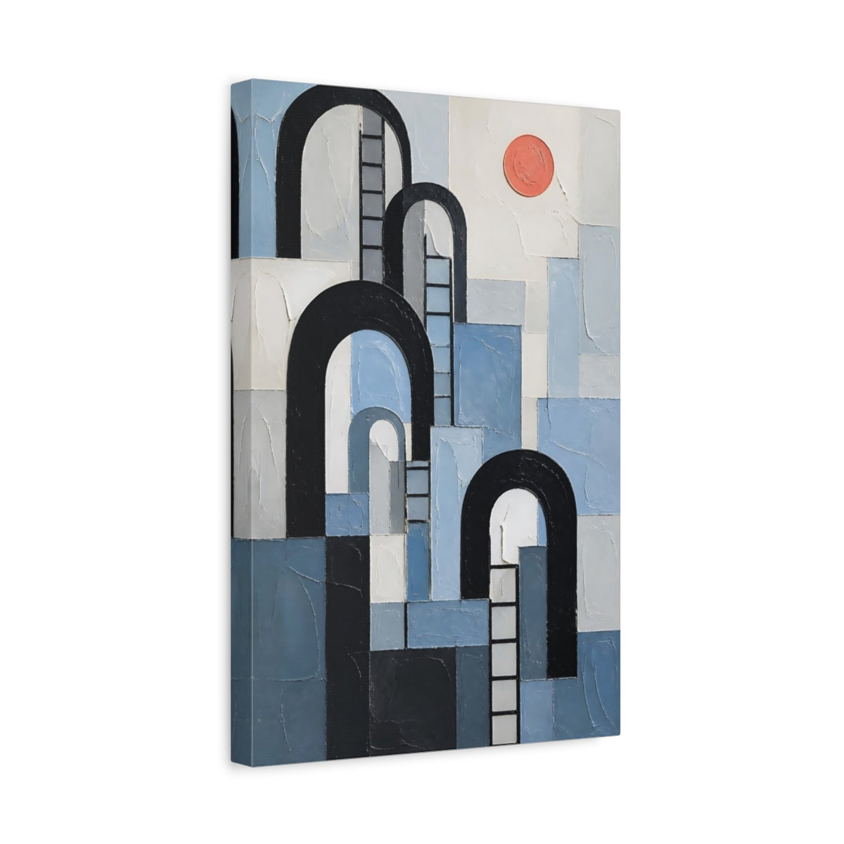 Side Mockup 4. Black Arches And Ladders shown as canvas print