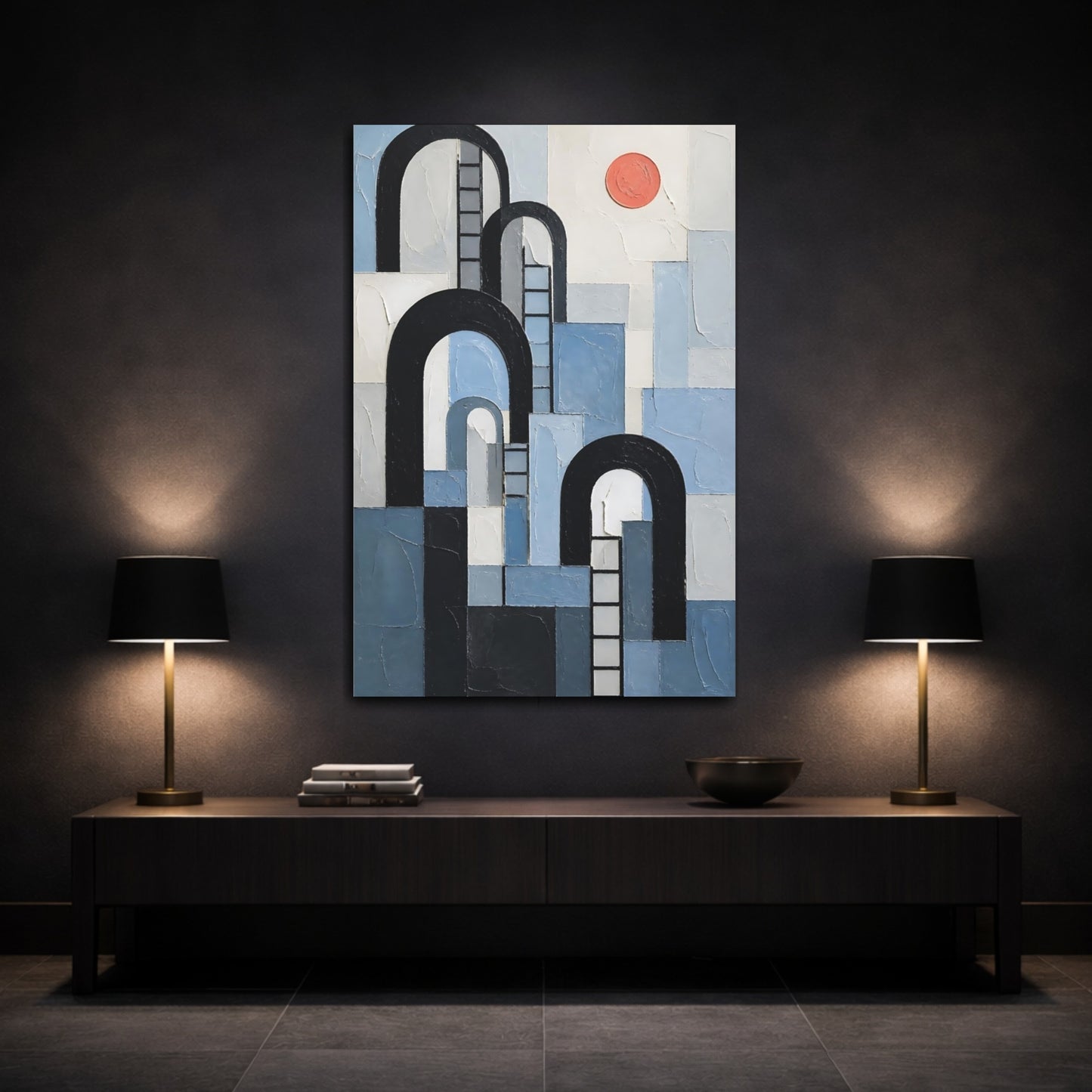 Mockup 3. Black Arches And Ladders shown as canvas print