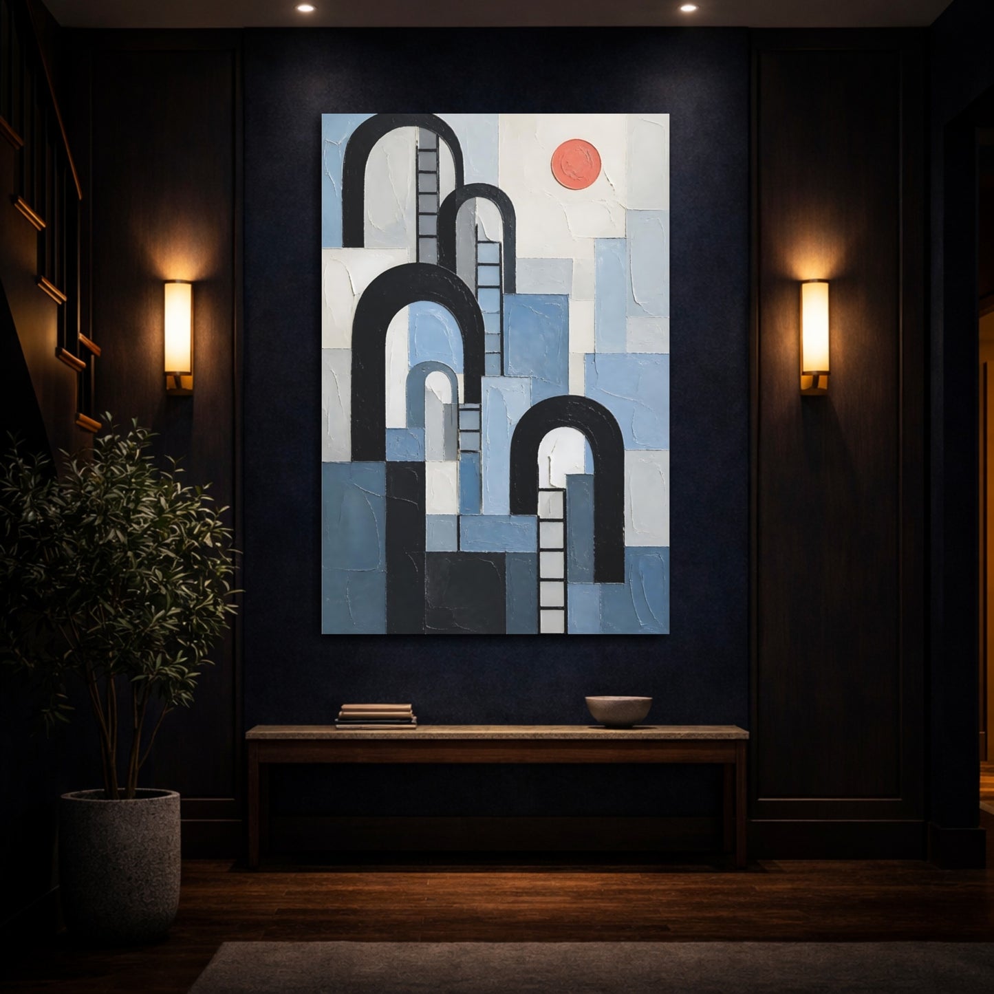 Mockup 4. Black Arches And Ladders shown as canvas print