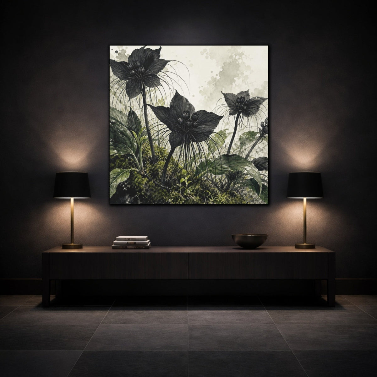 Black Forest Flowers Canvas Print – Living Room, Above Console Table, And Green - YesArtYes